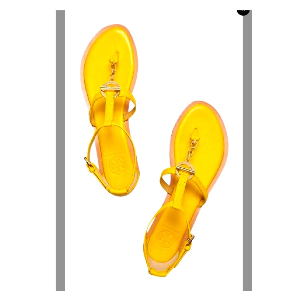 Tory Burch Yellow Toggle Leather Flat Sandals